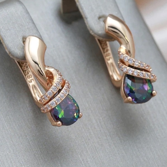Rose Gold Plated Drop Colourful Stone Earrings - Picture 1 of 6